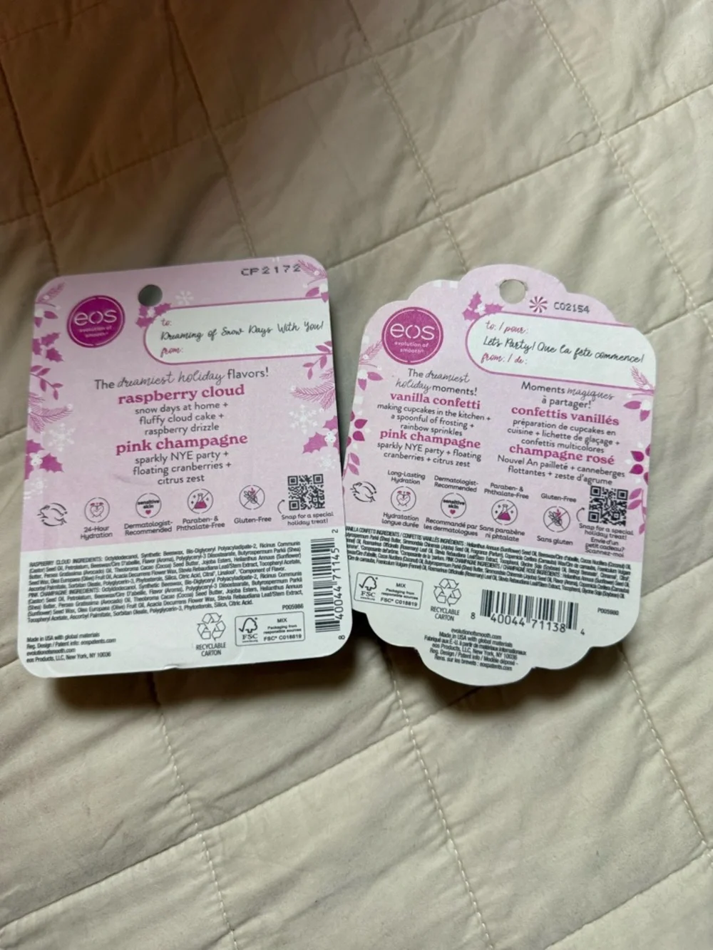 eos Lip Bundle : Raspberry‎ cloud, 2 pink champagne, vanilla confetti
